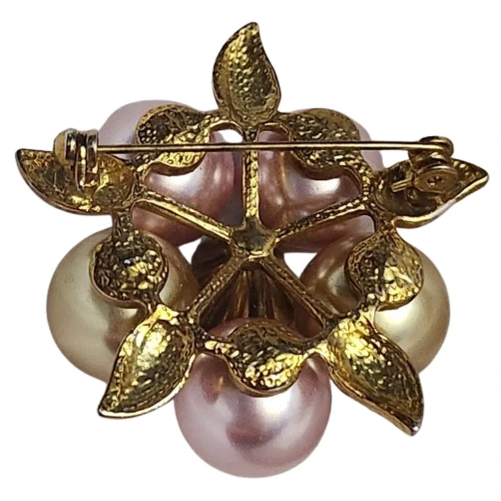 Vintage Mid-Century Faux Pearl & Rhinestone Flower Cluster Brooch Pin